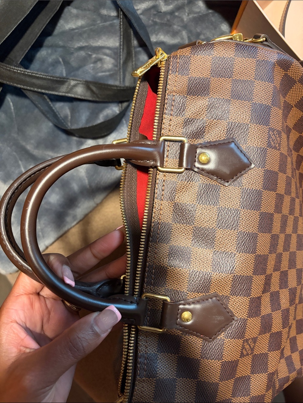 Louis Vuitton Brown Damier Ebene Speedy Bandoulière with Pink Accent Scarf - Picture 5 of 16